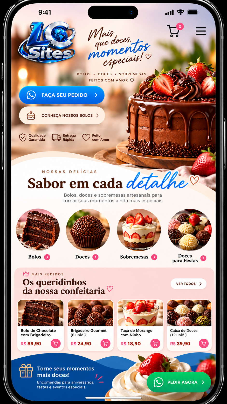 Exemplo de landing page mobile para confeitaria