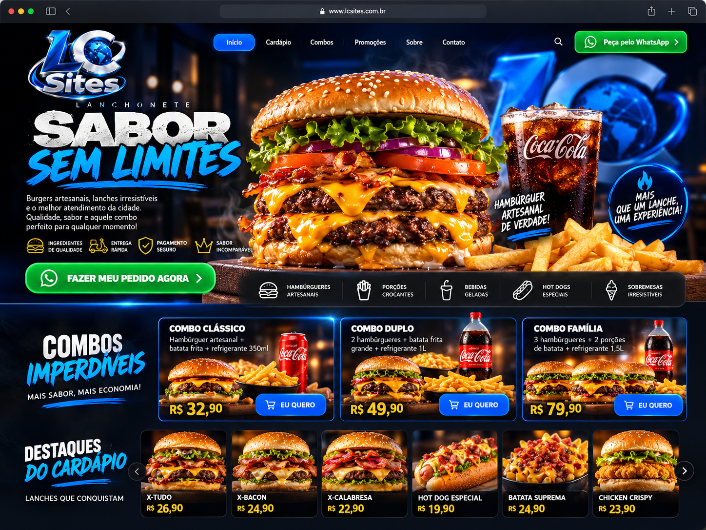 Exemplo de landing page para lanchonete