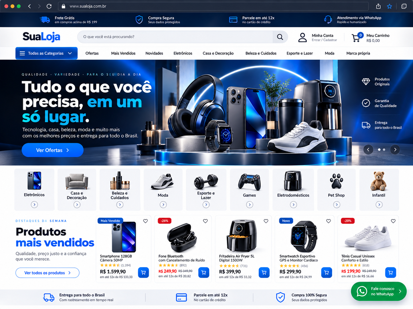 Exemplo de loja virtual premium vista no computador
